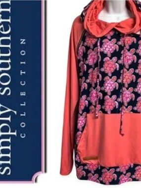 Simply Southern Coral and Navy Floral Turtle Pullover Hoodie